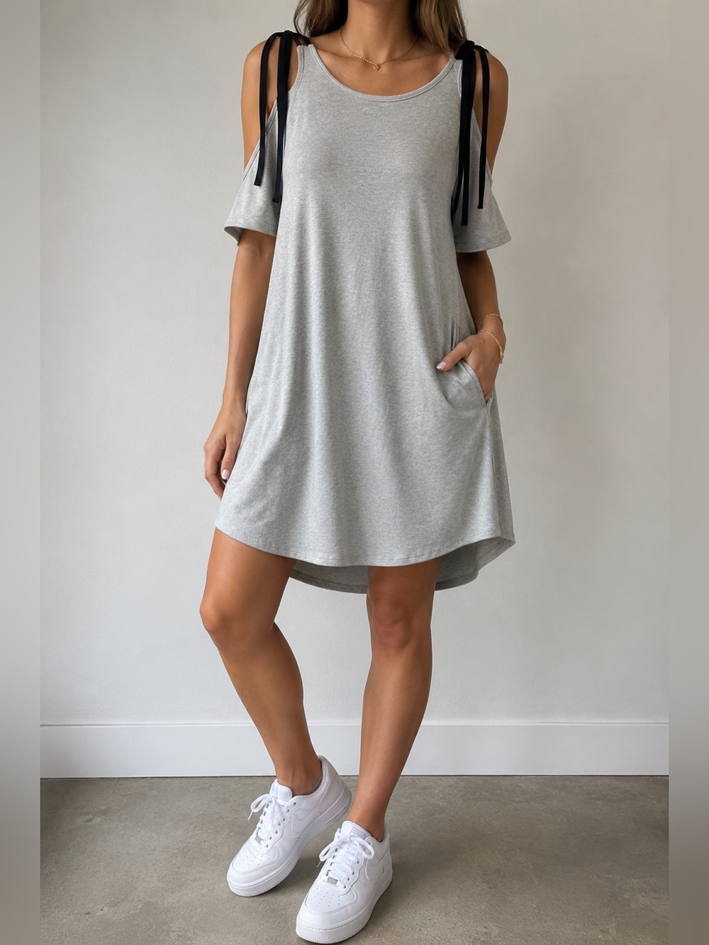 Project Runway Gray Cold Shoulder Swing Dress Womens Short Sleeve Casual Size XL